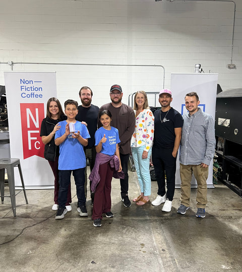 Max and Claudia Perez of Finca La Hermosa and Ryan Chipman of Collaborative Origin Imports at the Non-Fiction Coffee roasting headquarters in Alabama.